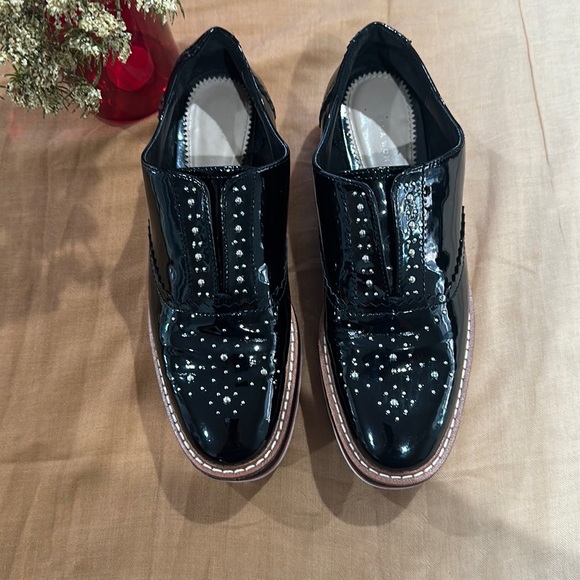 zara women Shoes Zara Black Patent Leather Studded Platform Lug